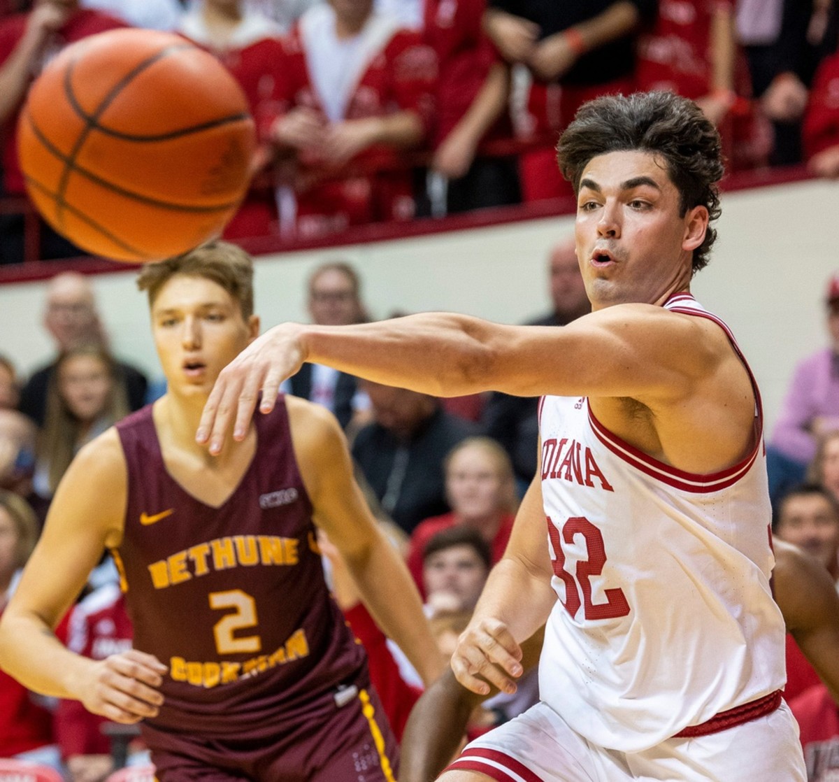 Indiana junior Trey Galloway makes a pass during the Hoosiers' win over Bethune-Cookman. (USA TODAY Sports)